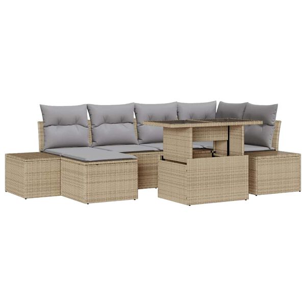 vidaXL Tr&auml;dg&aring;rdsoffset med lagring 7 pcs Beige Poly rattan