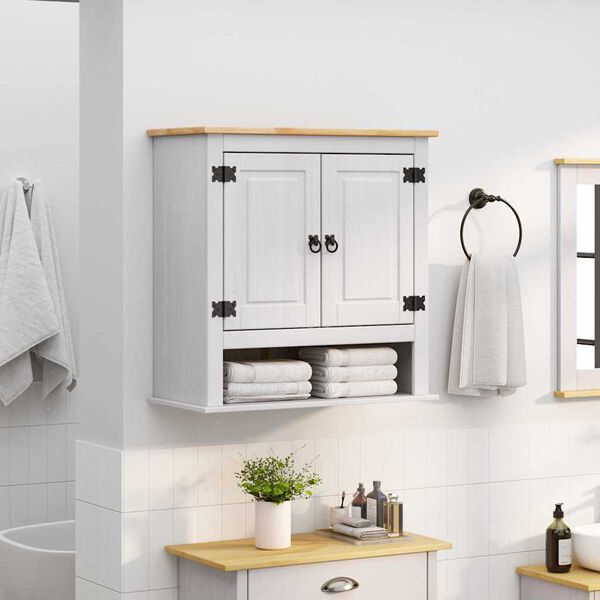 vidaXL H&auml;ngande sk&aring;p med d&ouml;rr Corona Vit 70 x 33 x 71,5 cm Massiv furu