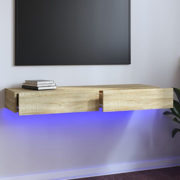 vidaXL Tv-b&auml;nk med LED-belysning sonoma-ek 120x35x15,5 cm