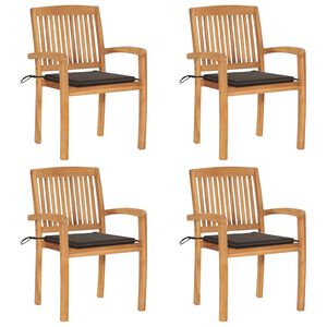vidaXL Stapelbara tr&auml;dg&aring;rdsstolar med dynor 4 st massiv teak