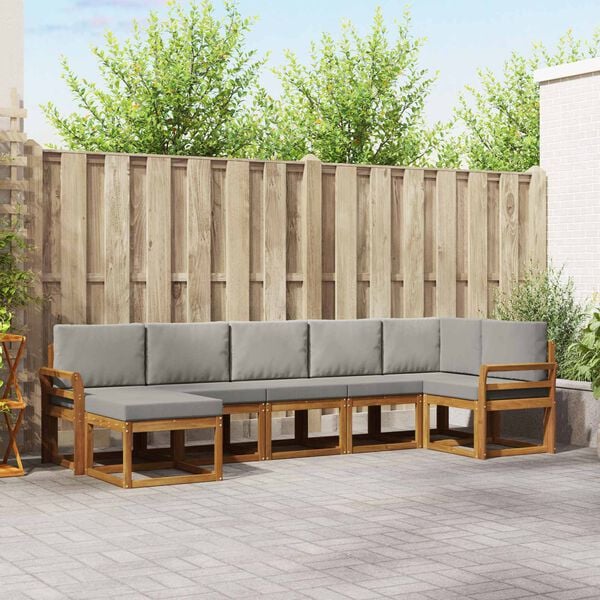 vidaXL Utomhussoffset med kudde 7 pcs Naturlig och Ljus Gr&aring;