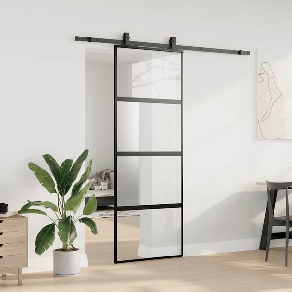 vidaXL Skjutdörr med beslag svart 76x205 cm härdat glas