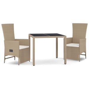 vidaXL Matgrupp f&ouml;r tr&auml;dg&aring;rden 3 delar med dynor beige konstrotting
