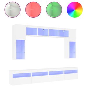 vidaXL V&auml;ggmonterade tv-sk&aring;p 8 delar med LEDs vit