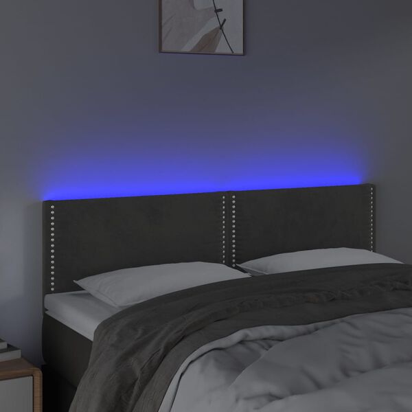 vidaXL Sänggavel LED mörkgrå 144x5x78/88 cm sammet