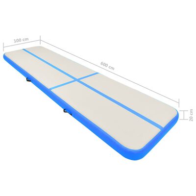 vidaXL Uppblåsbar gymnastikmatta med pump 600x100x20 cm PVC blå