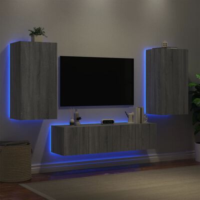 vidaXL Tv-bänk 4 delar LED grå sonoma konstruerat trä