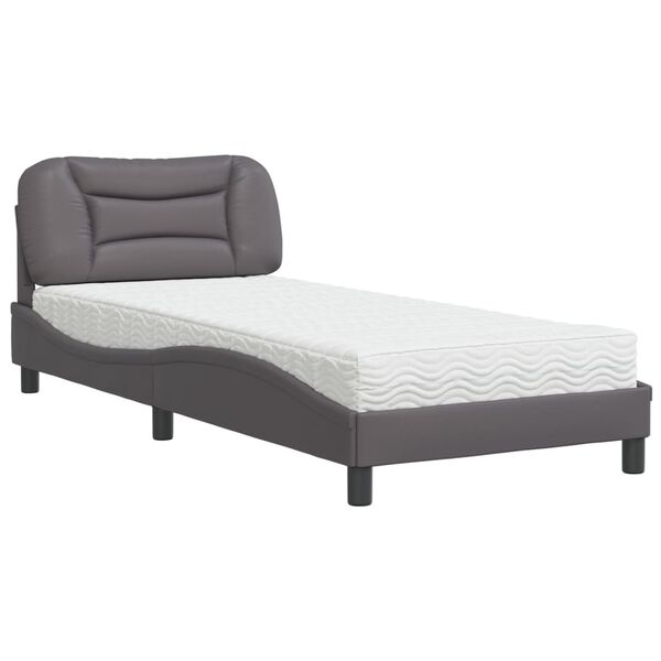 vidaXL Bed with Mattress "Hvar" Grey 90x200 cm Faux Leather