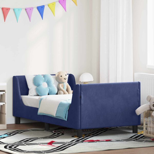 vidaXL Barns&auml;ngram med s&auml;nggavel Polisbl&aring; 80 x 160 cm Sammet