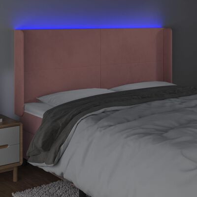 vidaXL Sänggavel LED rosa 203x16x118/128 cm sammet