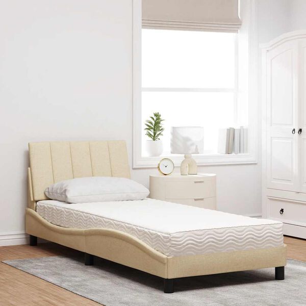vidaXL Bed with Mattress "Hanko" Cream 90x200 cm Fabric