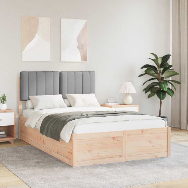 vidaXL S&auml;ngram med Kl&auml;dd Huvudgavel Ljusgr&aring; 120 x 200 cm Massiv furu