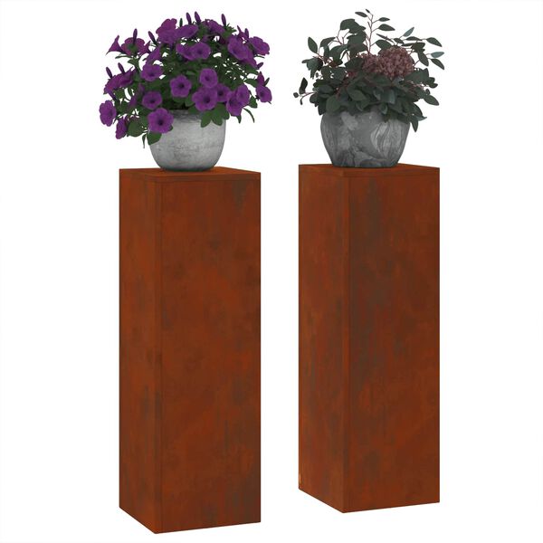 vidaXL V&auml;xtst&auml;ll 2 pcs Rostig 24 x 24 x 75 cm V&auml;derbest&auml;ndig st&aring;l