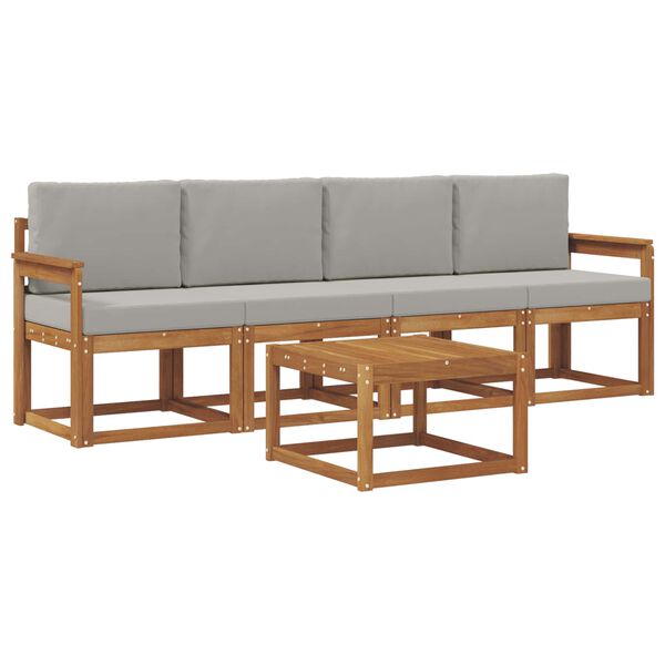 vidaXL Utomhussoffset 5 pcs Naturlig och Ljus Gr&aring; Massivt Akaciatr&auml;