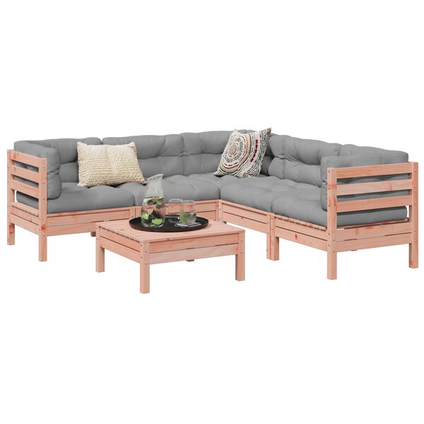 vidaXL Soffgrupp för trädgården med dynor 6 delar massiv douglasgran