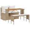 vidaXL Matgrupp f&ouml;r tr&auml;dg&aring;rden 3 delar med dynor beige konstrotting