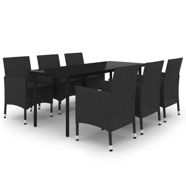 vidaXL Matgrupp f&ouml;r tr&auml;dg&aring;rden 7 delar med dynor konstrotting och glas