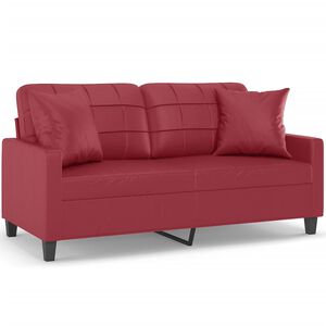 vidaXL 2-sits soffa med prydnadskuddar vinr&ouml;d 140 cm konstl&auml;der