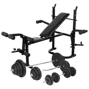 vidaXL Viktb&auml;nk set med viktst&auml;llning skivst&aring;ng och hantlar 120 kg