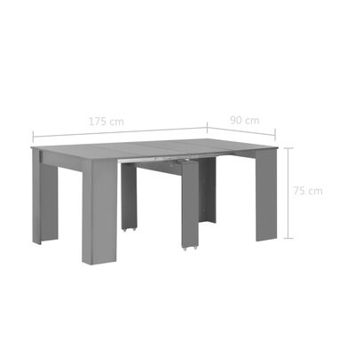 vidaXL Utdragbart matbord grå högglans 175x90x75 cm