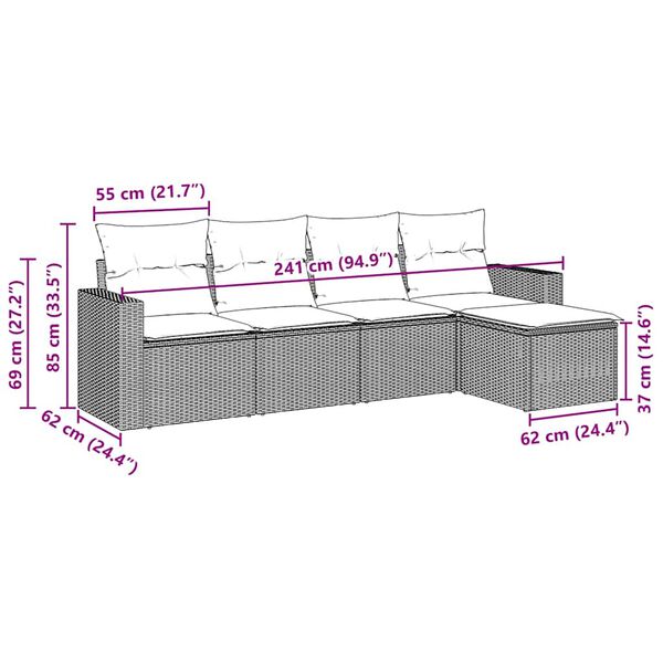 vidaXL Loungegrupp för trädgården med dynor 5 delar svart konstrotting