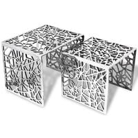 vidaXL Tvådelat sats-sidobord fyrkantigt aluminium silver