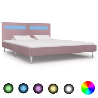 vidaXL Sängram med LED rosa tyg 180x200 cm