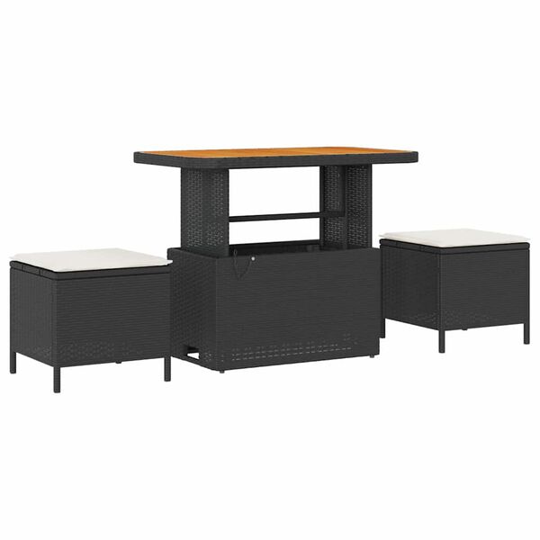 vidaXL Tr&auml;dg&aring;rdsoffset med kudde 12 pcs Svart Poly rattan