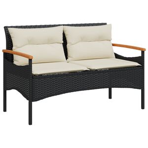 vidaXL Tr&auml;dg&aring;rdsb&auml;nk med dynor 116x62,5x74 cm svart konstrotting