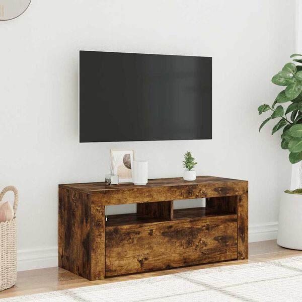 vidaXL Tv-bänk med LED-belysning rökfärgad ek 90x35x40 cm