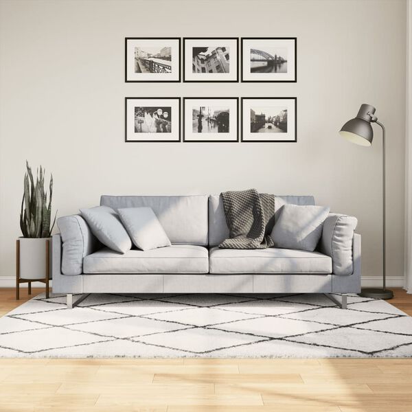 vidaXL Ryamatta PAMPLONA l&aring;ng lugg modern gr&auml;ddvit & svart 140x200 cm
