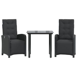 vidaXL Caf&eacute;set med dynor 3 delar svart konstrotting