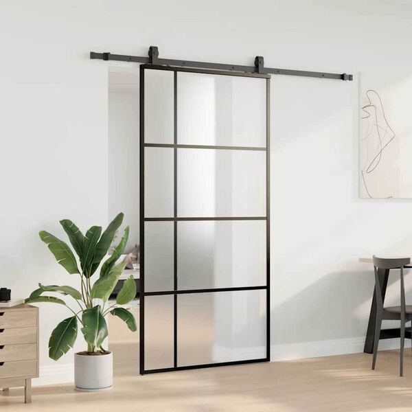 vidaXL Skjutd&ouml;rr med beslag svart 102,5x205 cm ESG-glas