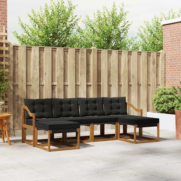 vidaXL Utomhussoffset med kudde 6 pcs Naturlig och svart