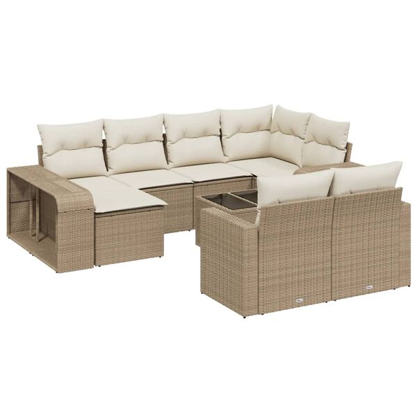 vidaXL Loungegrupp f&ouml;r tr&auml;dg&aring;rden m. dynor 11 delar beige konstrotting