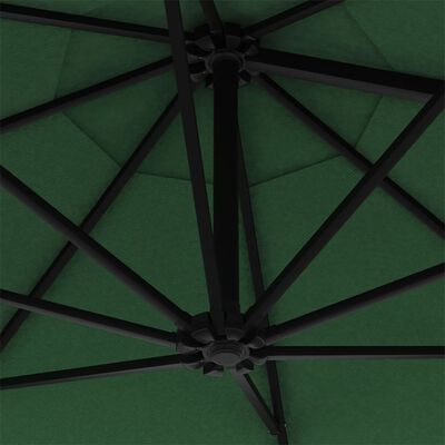 vidaXL Väggmonterat parasoll med LED och metallstång 300 cm grön