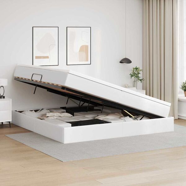 vidaXL F&ouml;rvaringss&auml;ng med madrass Vit 200 x 200 cm Konstl&auml;der