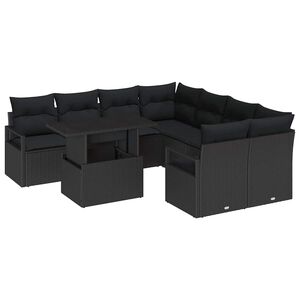 vidaXL Tr&auml;dg&aring;rdsoffset med kudde med lagring 9 pcs Svart Poly rattan