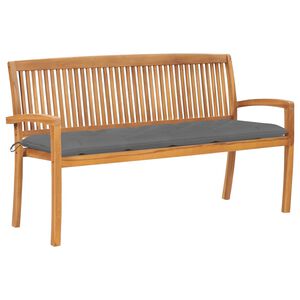 vidaXL Stapelbar tr&auml;dg&aring;rdsb&auml;nk med dyna 159 cm massiv teak