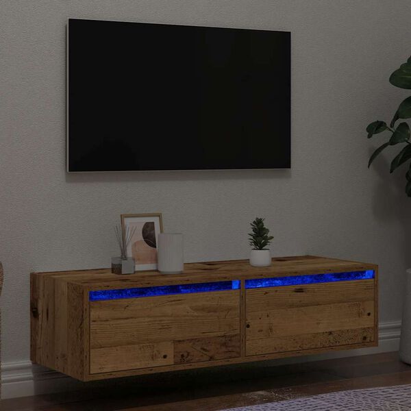 vidaXL Tv-b&auml;nk med LED-belysning &aring;ldrat tr&auml; 100X35,5x25 cm