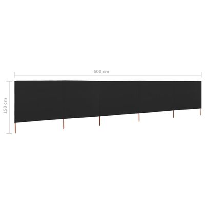 vidaXL Vindskydd 5 paneler tyg 600x120 cm svart