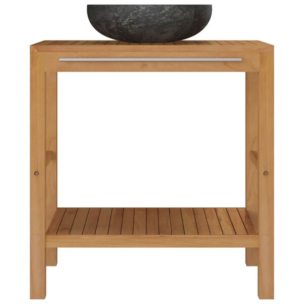 vidaXL Badrumsunderskåp massiv teak med handfat marmor svart