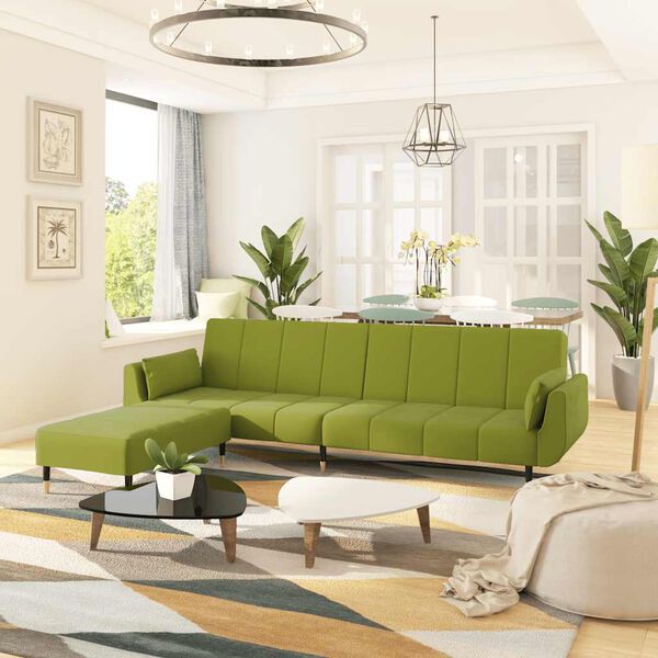 vidaXL B&auml;ddsoffa 2-sits med pall & tv&aring; kuddar ljusgr&ouml;n sammet