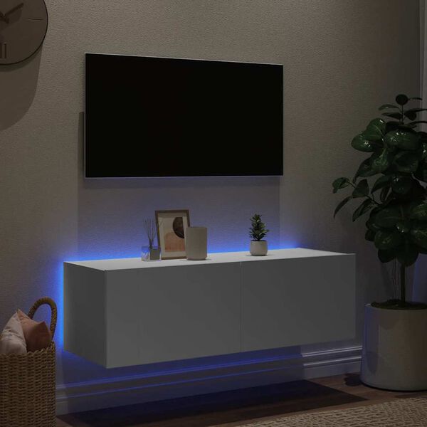 vidaXL V&auml;ggmonterad tv-b&auml;nk LED vit 100x35x31 cm