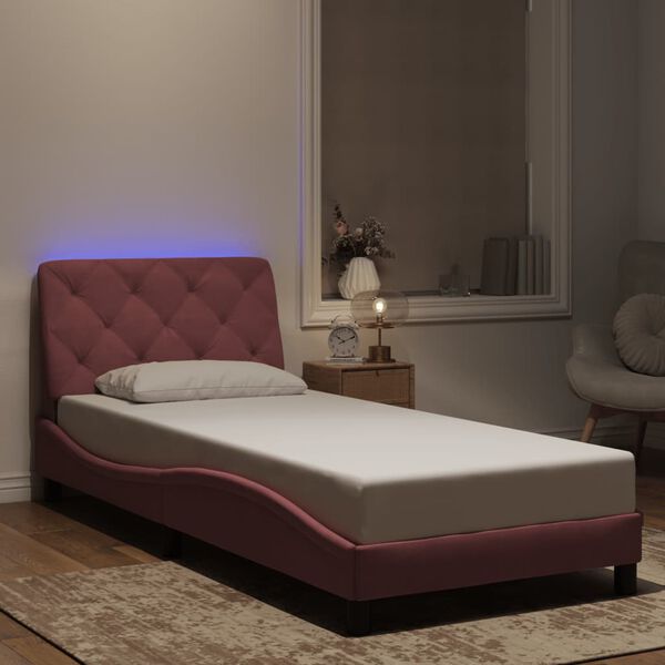 vidaXL Bed Frame with LED without Mattress Pink 90x200 cm Velvet