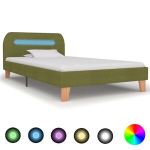 vidaXL S&auml;ngram med LEDs utan madrass gr&ouml;n tyg 90x200 cm