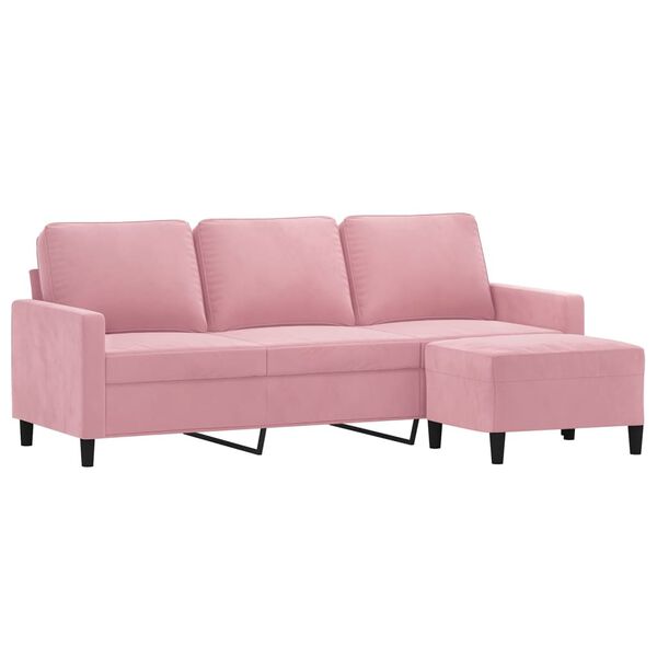 vidaXL 3-sitssoffa med fotpall rosa 180 cm sammet