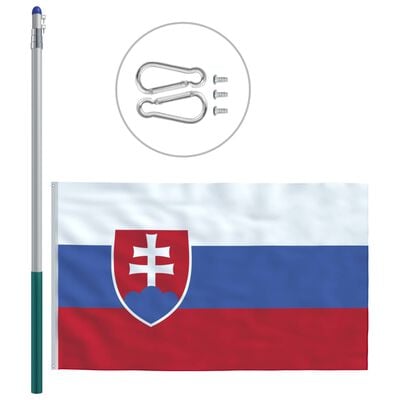vidaXL Slovakiens flagga och flaggstång i aluminium 6 m