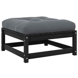 vidaXL Fotpall med dyna f&ouml;r tr&auml;dg&aring;rden svart massiv furu