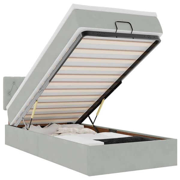 vidaXL Ottoman sängram med madrass ljusgrå 90x200 cm sammet